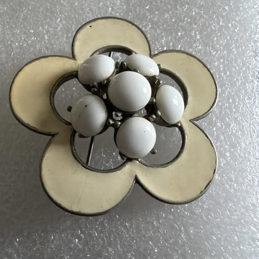 Rare Kramer Milk Glass Flower Brooche. Signed.